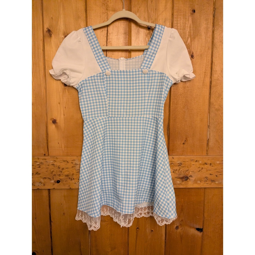 SHEIN Blue Gingham Lace Trim Mini Dress Dorothy Cottagecore XS 2